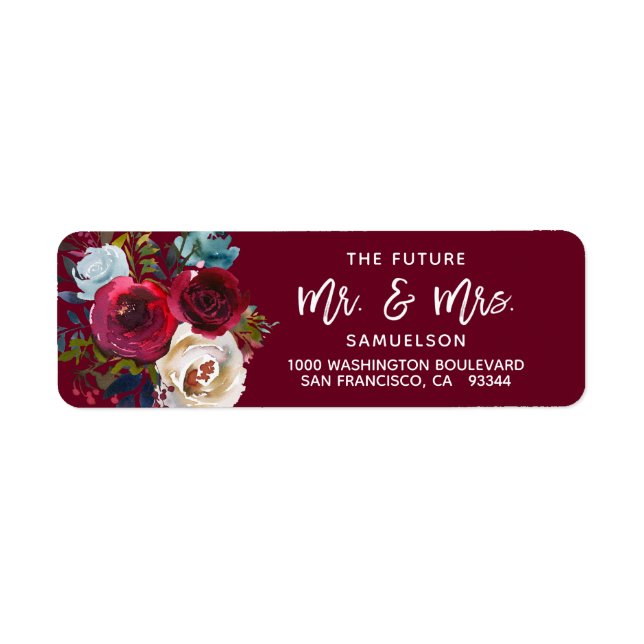 Étiquette BURGUNDY Future M & Mme Mariage Adresse de retour (Devant)