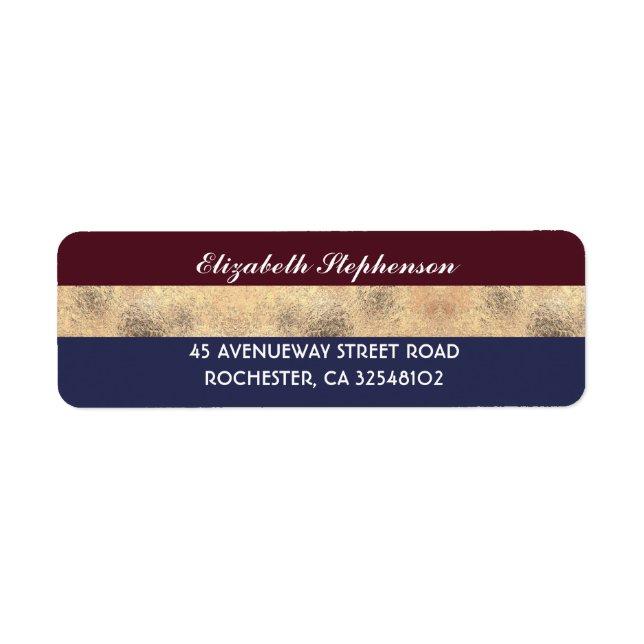 Étiquette Burgundy Gold et Navy Stripes Mariage moderne (Devant)