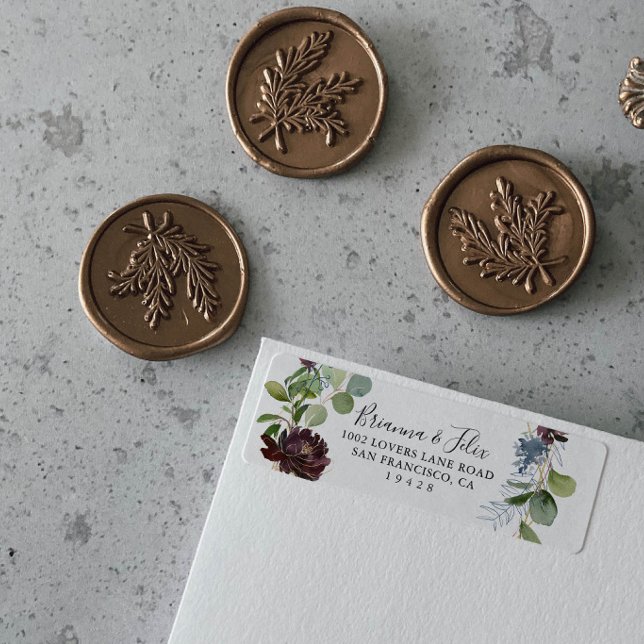 Étiquette Burgundy Gold Floral Adresse de retour Label (Créateur téléchargé)
