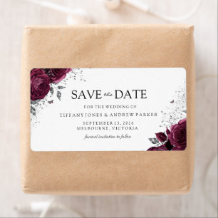 Étiquette Burgundy Maroon Floral Adresse de retour Label