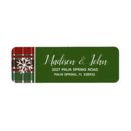 Étiquette Burgundy moderne de Noël à carreaux et flocons de