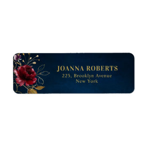 Étiquette Burgundy Navy Blue Blush Floral Adresse de retour