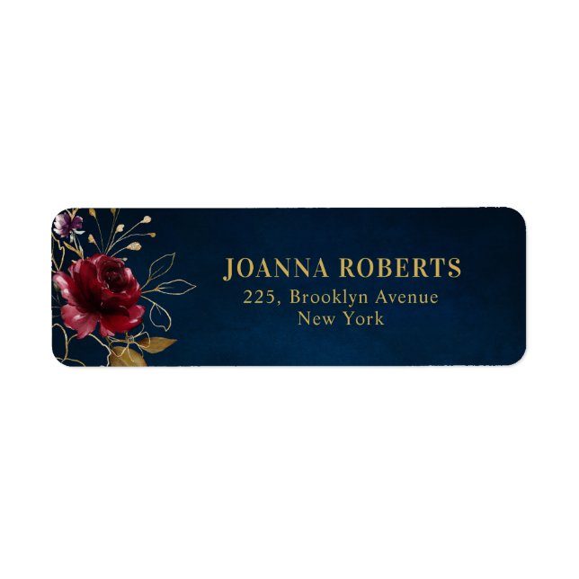 Étiquette Burgundy Navy Blue Blush Floral Adresse de retour (Devant)