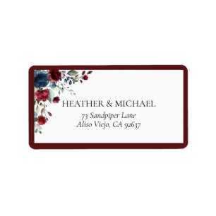 Étiquette Burgundy Navy Blue Floral Aquarelle Adresse