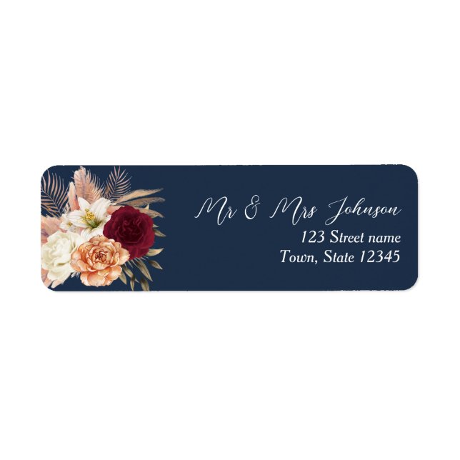 Étiquette Burgundy Navy Blue Mariage Adresse (Devant)