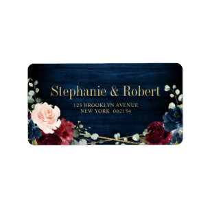 Étiquette Burgundy Navy Blush Floral Mariage géométrique