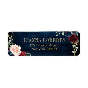 Étiquette Burgundy Navy Blush Floral Mariage géométrique
