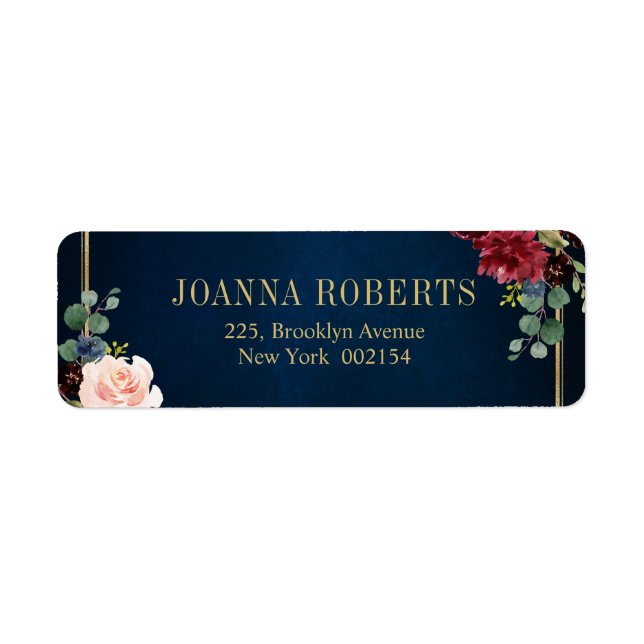 Étiquette Burgundy Navy Blush Floral Mariage géométrique Éti (Devant)