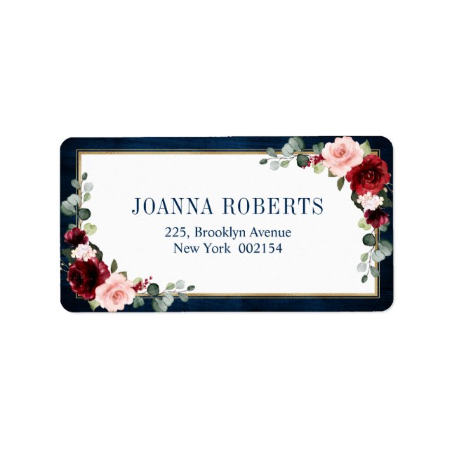 Étiquette Burgundy Navy Blush Floral Mariage géométrique Éti (Devant)