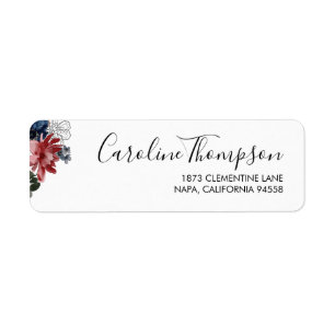 Étiquette Burgundy Navy Floral Adresse de retour Label