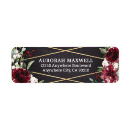 Étiquette Burgundy Red Black and Gold Floral Elegance Adress