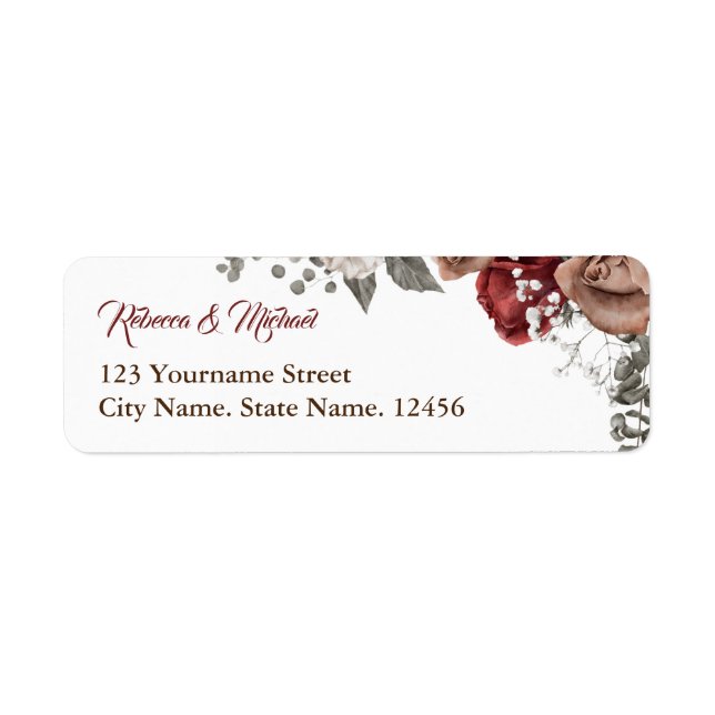 Étiquette Burgundy Red Roses Floral Wedding (Devant)