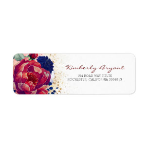 Étiquette Burgundy Rouge et bleu marine Floral