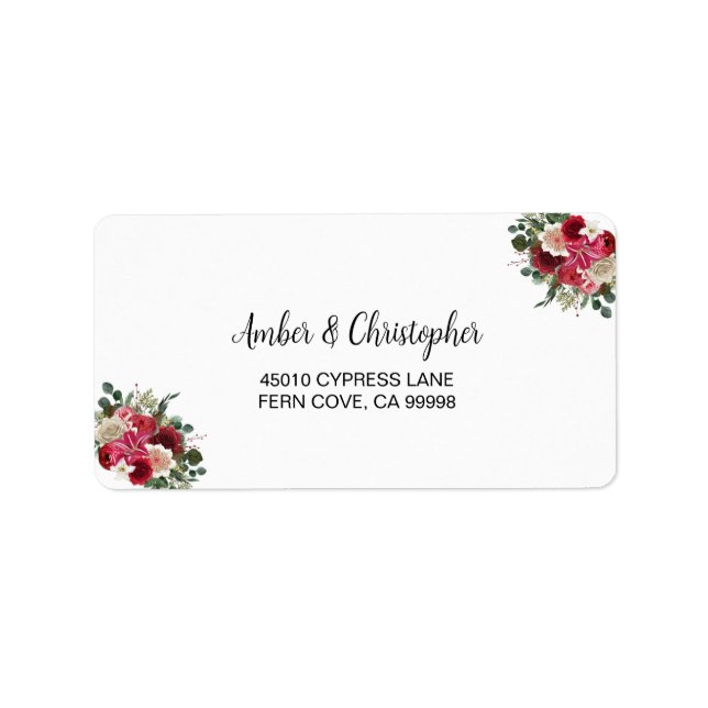Étiquette Burgundy Winter Floral Wedding RSVP Retour Adresse (Devant)