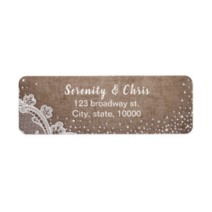 Étiquette Burlap Lace argent parties scintillant mariage cam