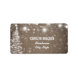 Étiquette Burlap Rustique Étoiles chatoyantes Arbre de Noël