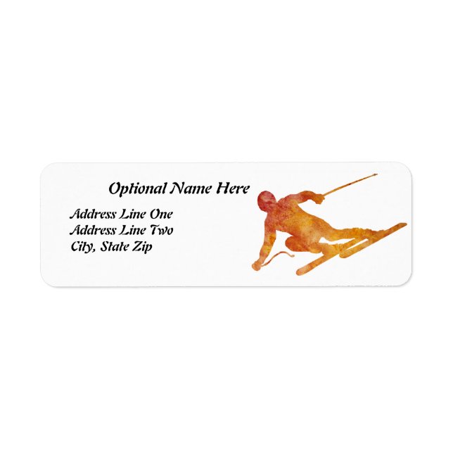 Étiquette Burnt Orange Skier avec texte personnalisable (Devant)