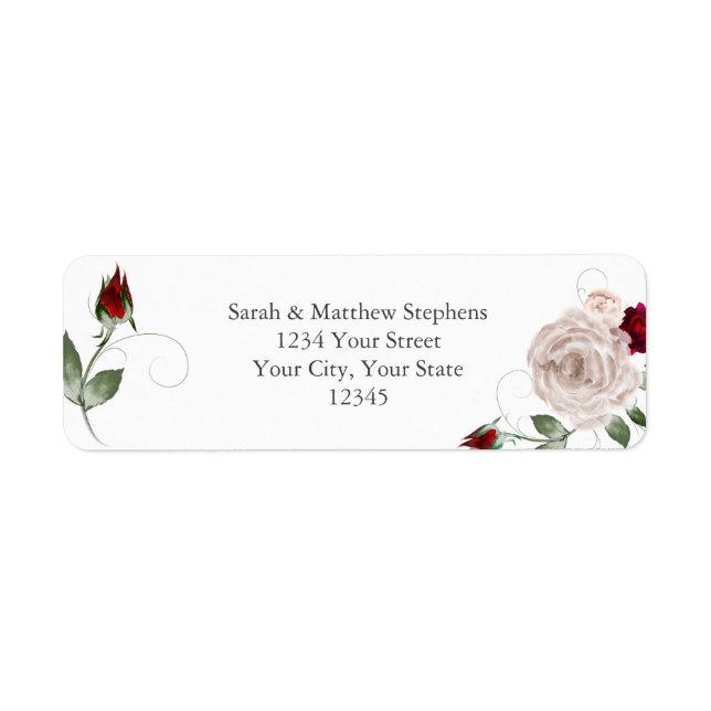 Étiquette Cabernet rouge et dusty bleu Roses d'aquarelle (Devant)