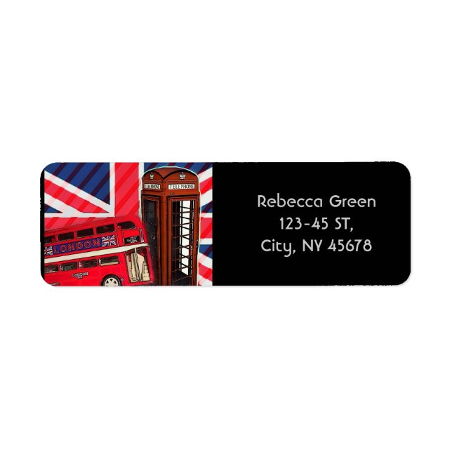 Étiquette Cabine téléphonique rouge Retro Union Jack London  (Devant)