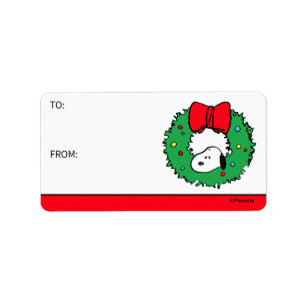 Étiquette cacahuètes Balise cadeau Snoopy Christmas Wreath