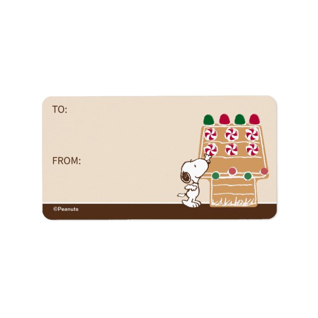 Étiquette cacahuètes | Balise cadeau Snoopy Gingerbread Hous (Devant)