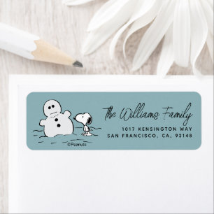 Étiquette cacahuètes   Snoopy Construit Un Snowman