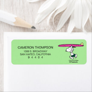 Étiquette cacahuètes   Snoopy Courir sur le Surf
