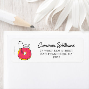 Étiquette cacahuètes   Snoopy Donut rose