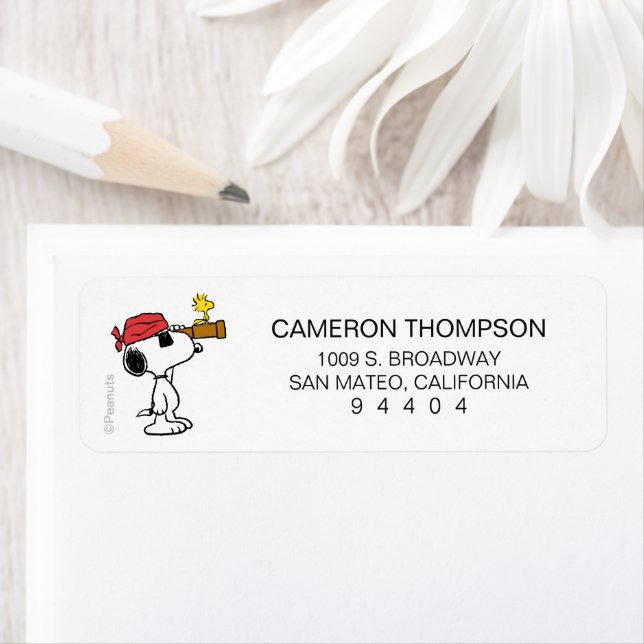 Étiquette cacahuètes | Snoopy et bois de pirate (En situation)