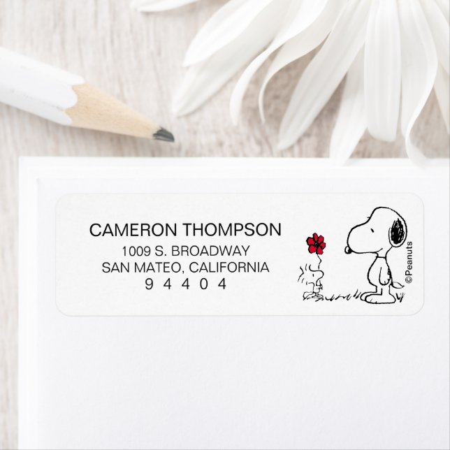 Étiquette cacahuètes | Snoopy & Woodstock Rouge & Noir (En situation)
