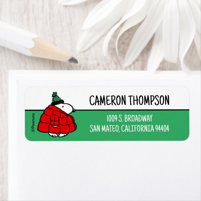 Étiquette cacahuètes | Veste Snoopy Red Puffer (En situation)