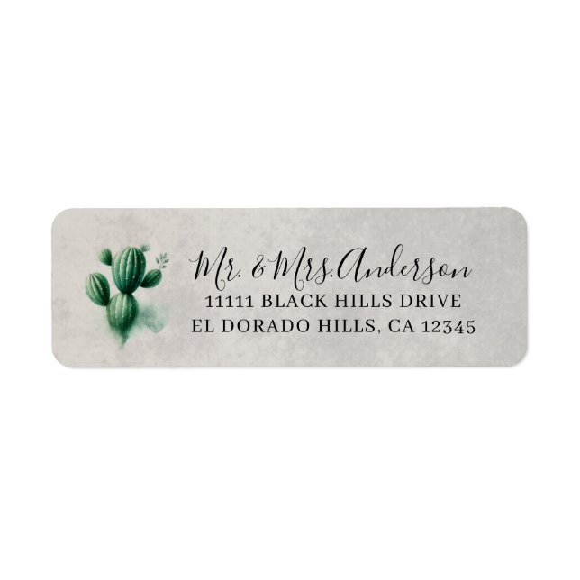 Étiquette Cactus gris vert aquarelle mariage sud-ouest (Devant)