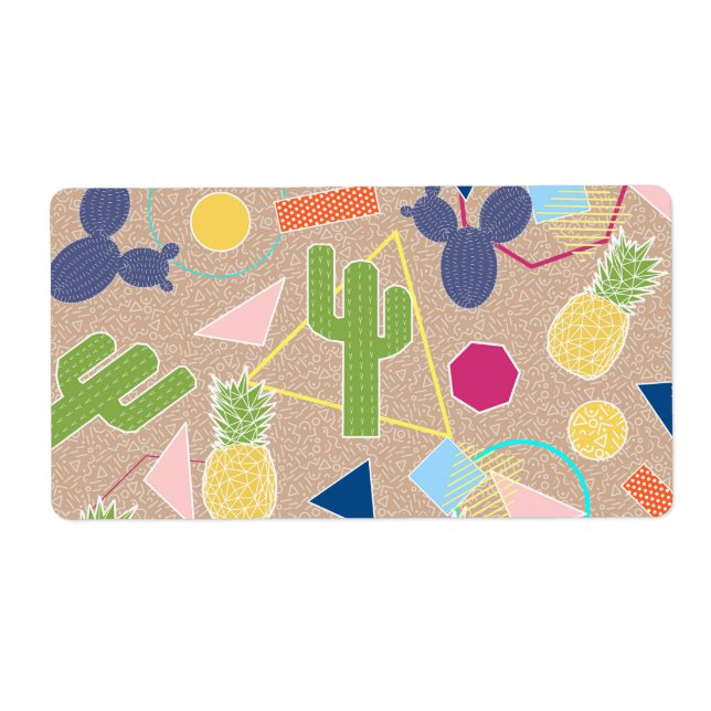 Étiquette Cactus moderne géométrique Memphis inspiré motif (Devant)
