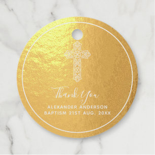 Étiquette-cadeau 12 Merci BAPTISME VRAI FOIL Croix de Christening