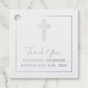 Étiquette-cadeau 12 Merci BAPTISME VRAI FOIL Croix de Christening