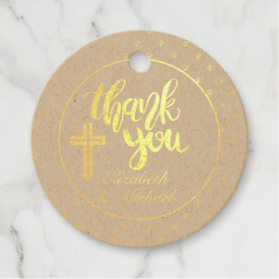 Étiquette-cadeau 12 x Merci DE FOIL D'OR VRAI brillant BAPTISME