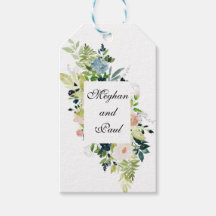 Étiquette cadeau à motif floral rose et bleu aquar