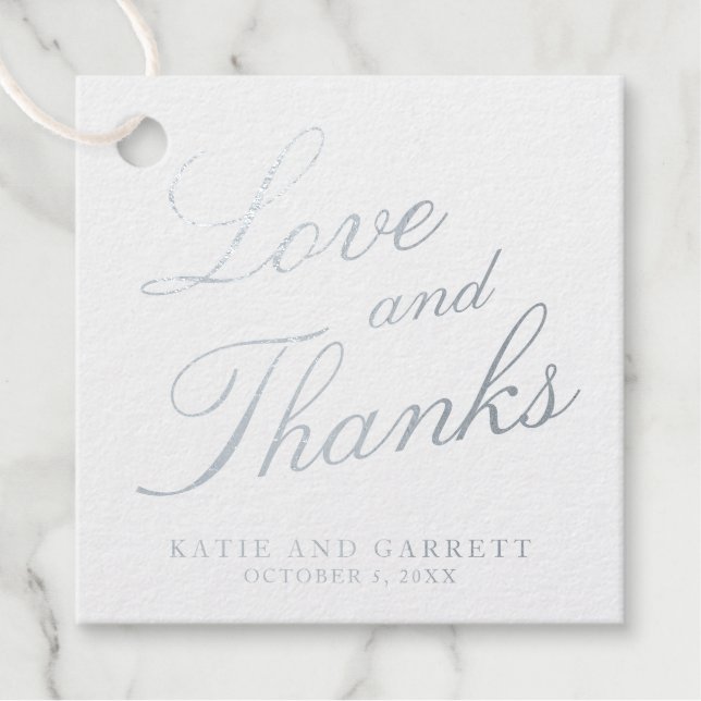 Étiquette-cadeau Amour et Merci Élégant Mariage Argent (Devant)