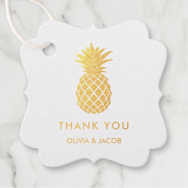 Étiquette-cadeau Ananas en or élégant | Merci tropical (Devant)