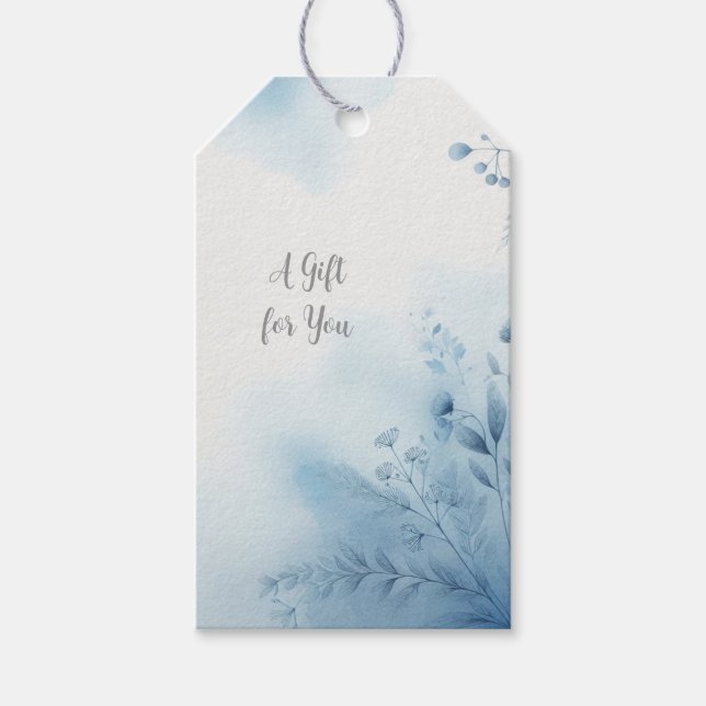 Étiquette Cadeau Aquarelle Fleurie Bleue Élégante (Devant)