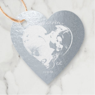 Étiquette-cadeau Argent Anniversaire Cadre Coeur 2 Photo