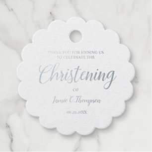 Étiquette-cadeau Argent métallique Christening Baby Merci Cadeau