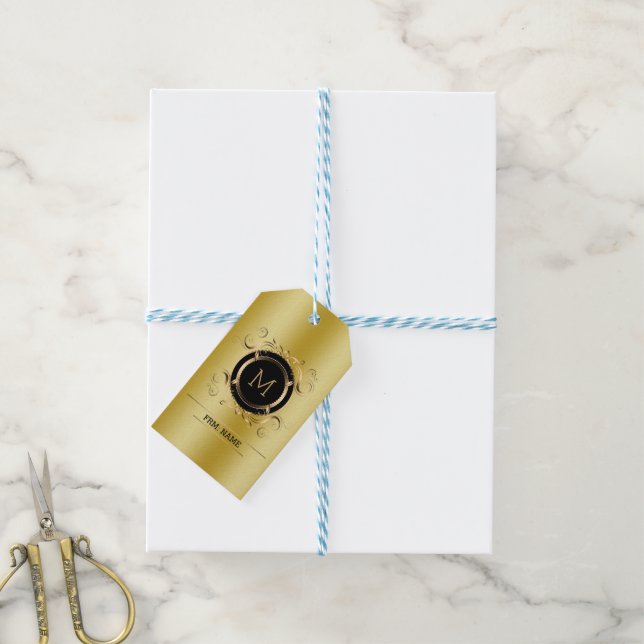 Étiquette cadeau arrière - plan or avec cadre noir (Avec de laficelle)