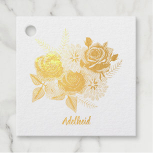 Étiquette cadeau avec roses et dahlias