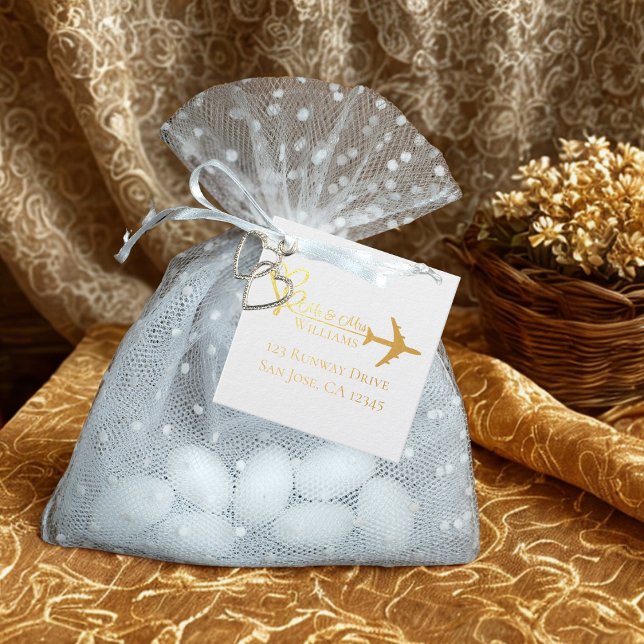 Étiquette-cadeau Avion et Coeurs Mariages de voyage Aviation modern (Créateur téléchargé)