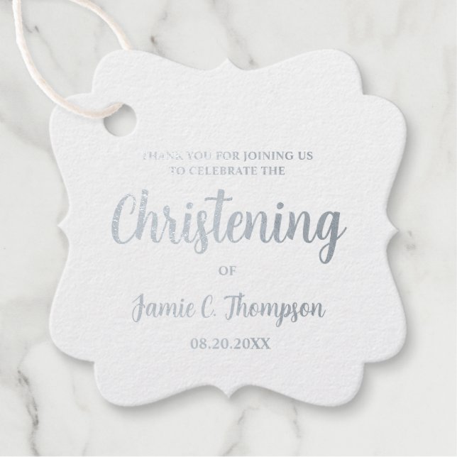 Étiquette-cadeau Baby Christening Elegant Nom personnalisé Date mét (Devant)