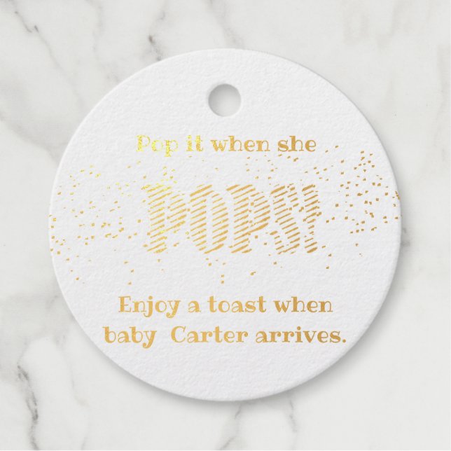 Étiquette-cadeau Baby shower Pop it When She Pops Confetti (Devant)
