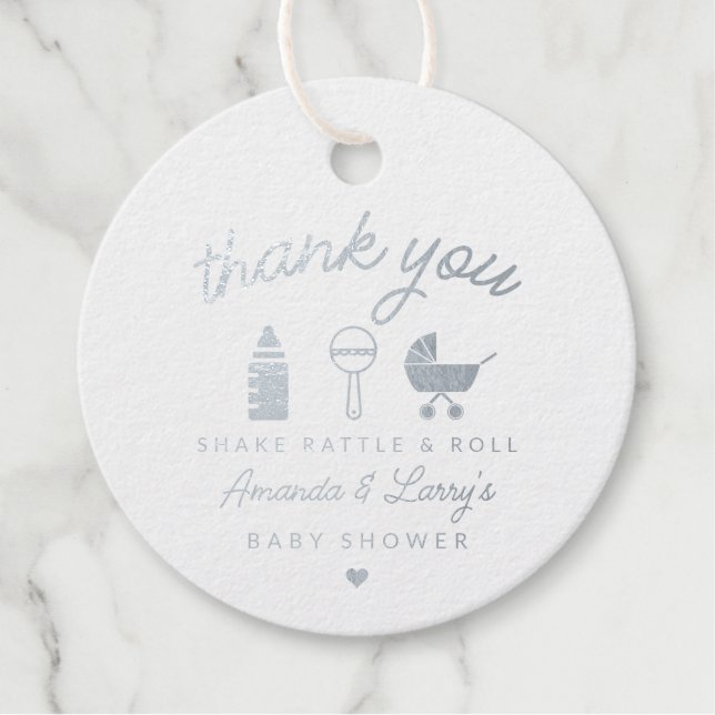 Étiquette-cadeau Baby shower Shake Rattle et Roll (Devant)