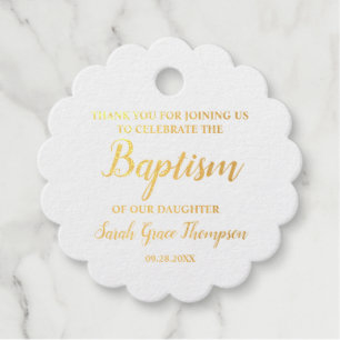 Étiquette-cadeau Baptême personnalisé Bébé fille Merci Or