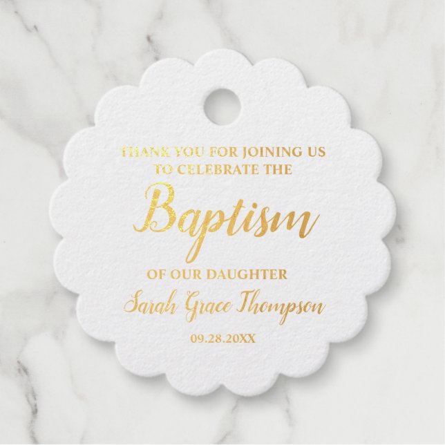 Étiquette-cadeau Baptême personnalisé Bébé fille Merci Or (Devant)